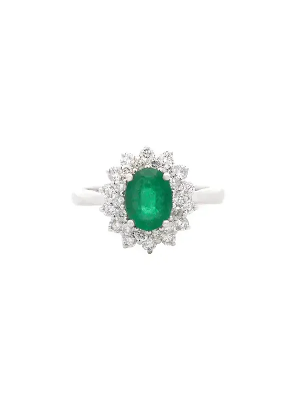 1.80ct Diamond Emerald 18K Gold Oval Halo Ring 1.80ct Diamond Emerald 18K Gold Oval Halo Ring