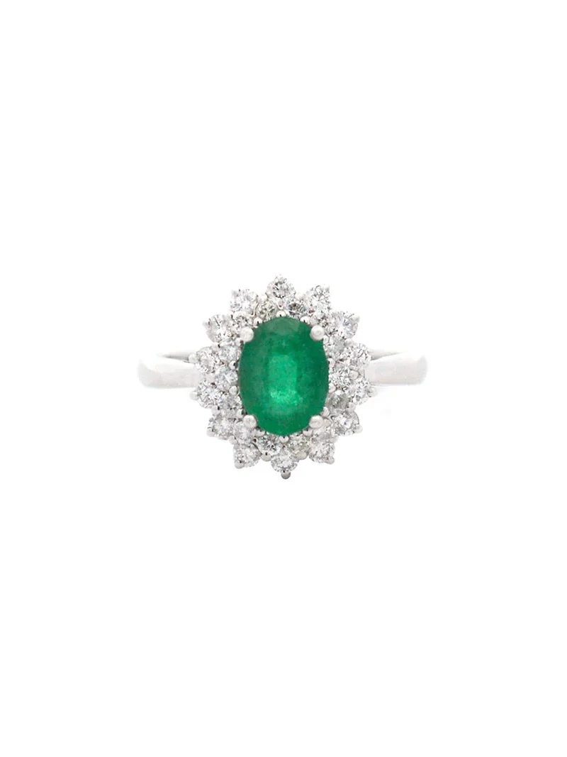 1.80ct Diamond Emerald 18K Gold Oval Halo Ring 1.80ct Diamond Emerald 18K Gold Oval Halo Ring