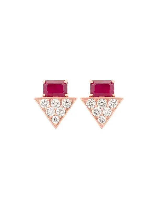 1.82ct Diamond Ruby 14K Gold Stud Earrings