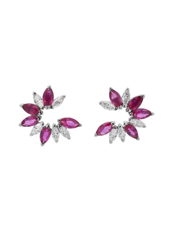 1.84ct Diamond Ruby 18K Gold Floral Earrings
