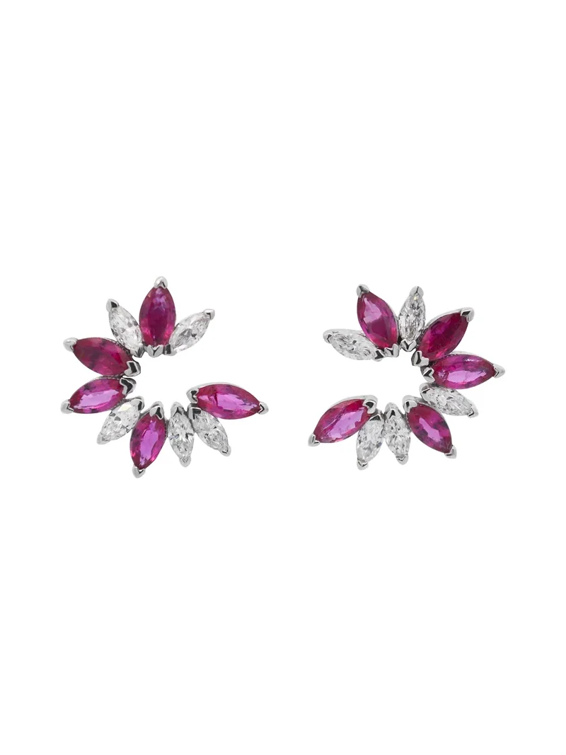 1.84ct Diamond Ruby 18K Gold Floral Earrings 1.84ct Diamond Ruby 18K Gold Floral Earrings
