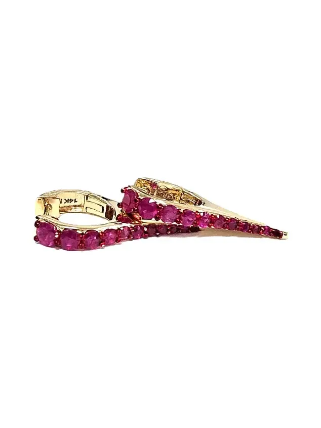 1.88ct Ruby 14K Gold Pointed Hoop Earrings