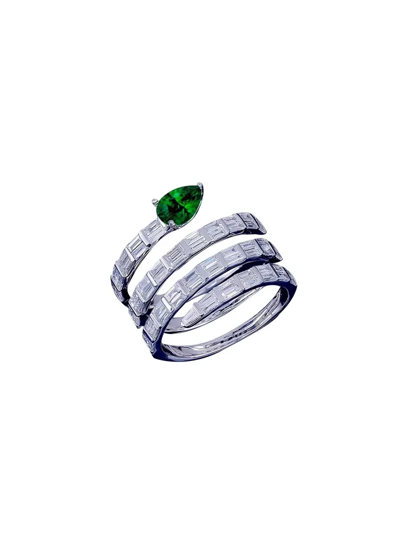 1.94ct Diamond & Emerald 14K Gold Spiral Ring