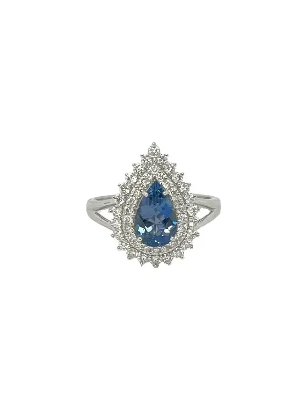 1.94ct Diamond Aquamarine 18K Gold Halo Ring