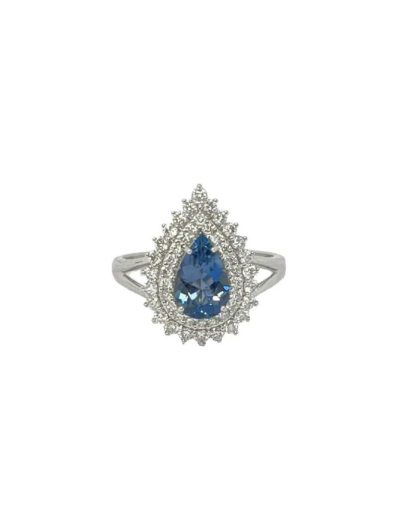 1.94ct Diamond Aquamarine 18K Gold Halo Ring