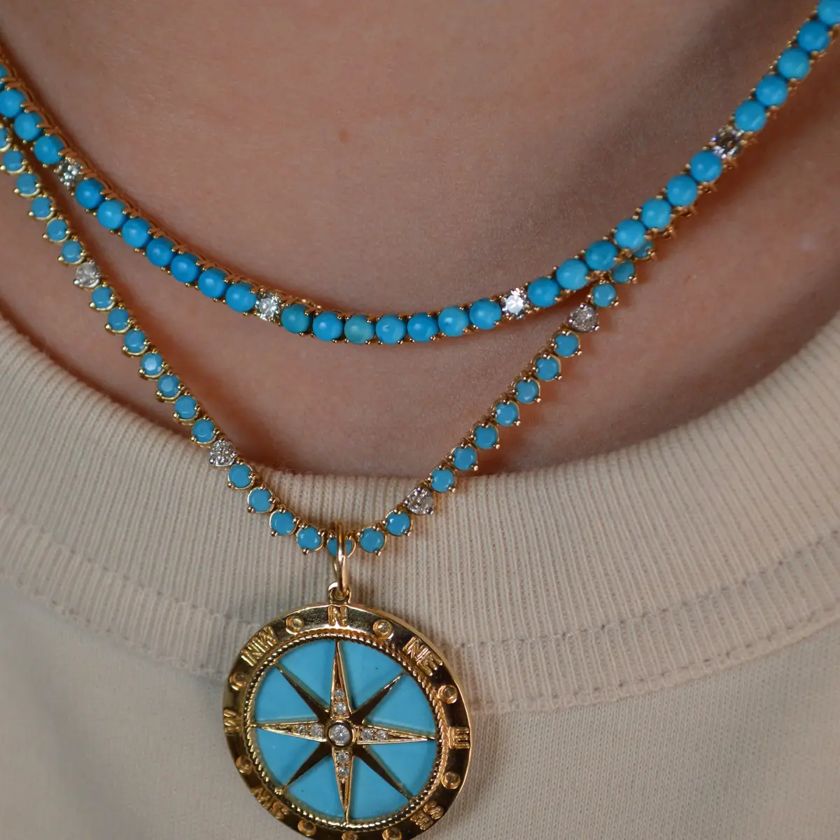 Wish Fine Jewelry 12.07ct Turquoise Diamond 18K Gold Tennis Necklace | Thumbnail 2 Wish Fine Jewelry 12.07ct Turquoise Diamond 18K Gold Tennis Necklace | Thumbnail 2