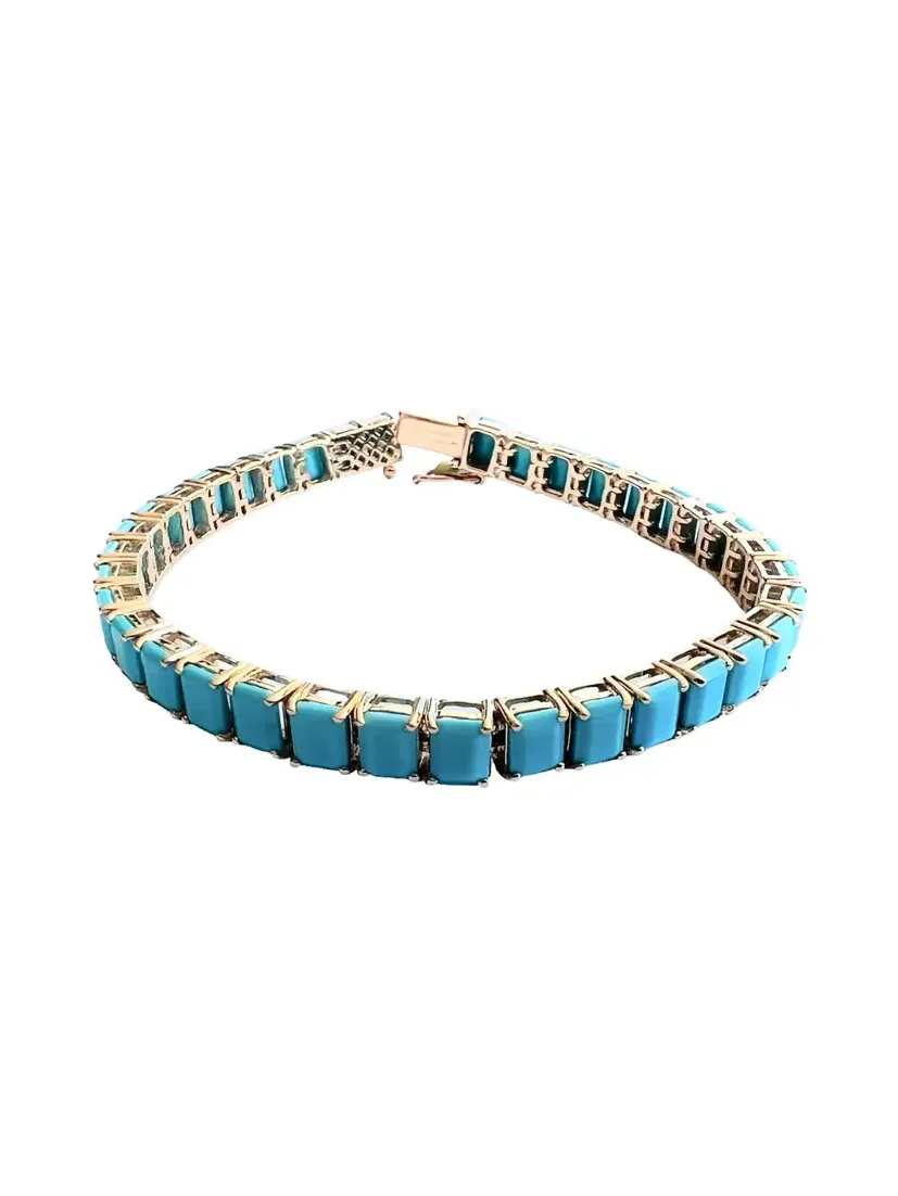 12.79ct Turquoise 18K Gold Tennis Bracelet