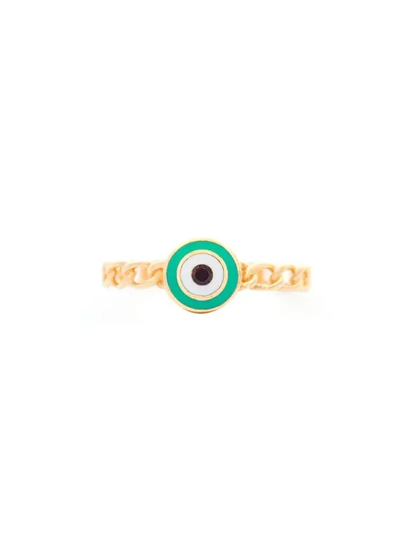 14K Gold Evil Eye Chain Ring