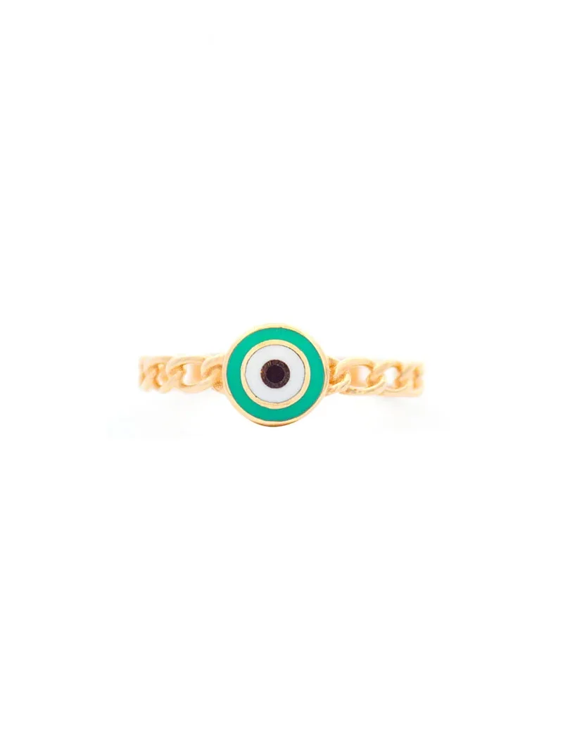 14K Gold Evil Eye Chain Ring