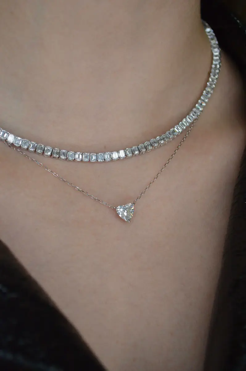 Wish Fine Jewelry 15.50ct Diamond 14K Gold Emerald Cut Tennis Necklace | Thumbnail 3 Wish Fine Jewelry 15.50ct Diamond 14K Gold Emerald Cut Tennis Necklace | Thumbnail 3