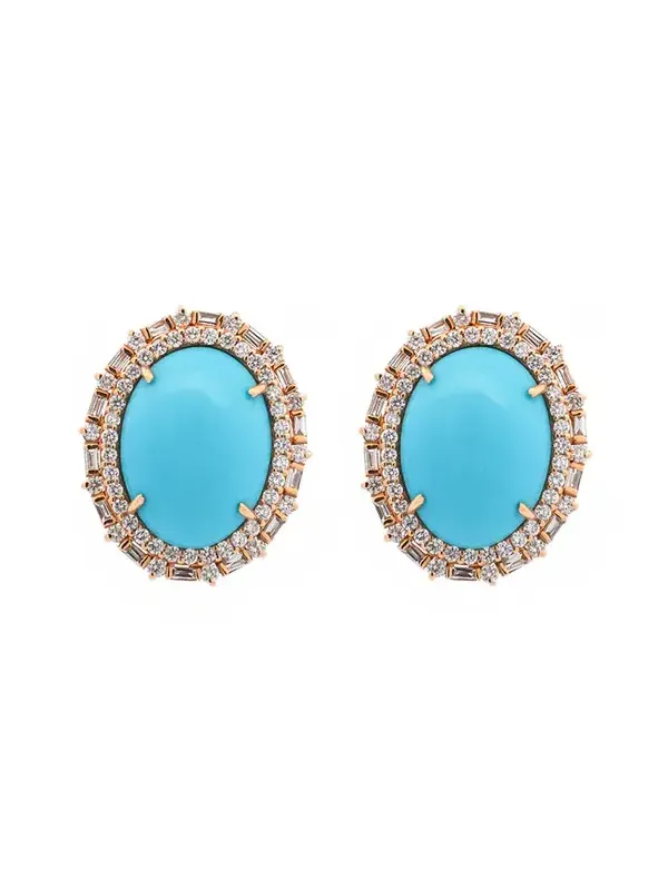 Wish Fine Jewelry 16.13ct Diamond Turquoise 14K Gold Halo Stud Earrings