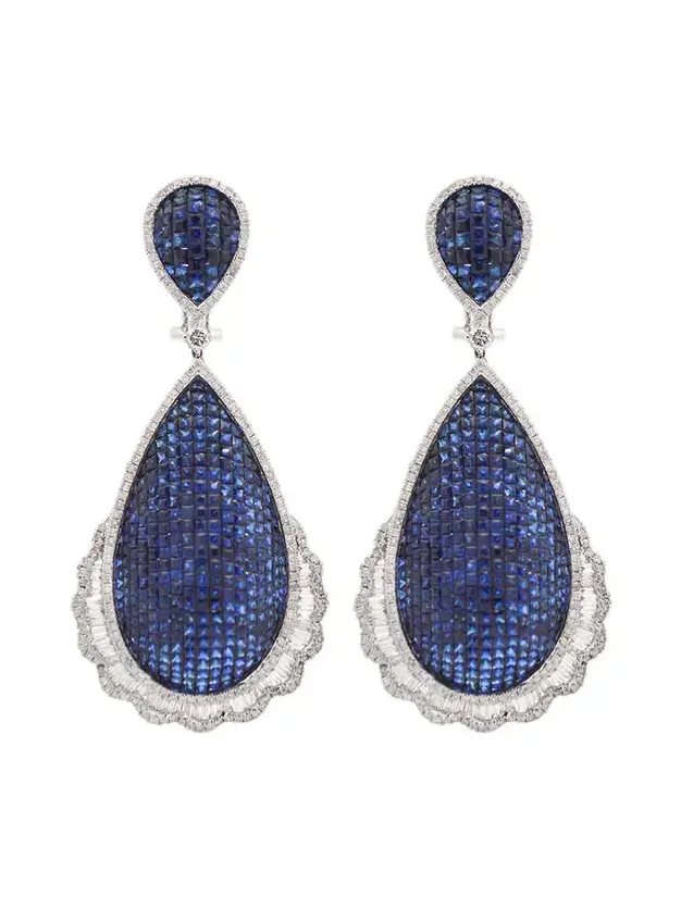 16.46ct Blue Sapphire Diamond 18K Gold Statement Dangle Earrings 16.46ct Blue Sapphire Diamond 18K Gold Statement Dangle Earrings
