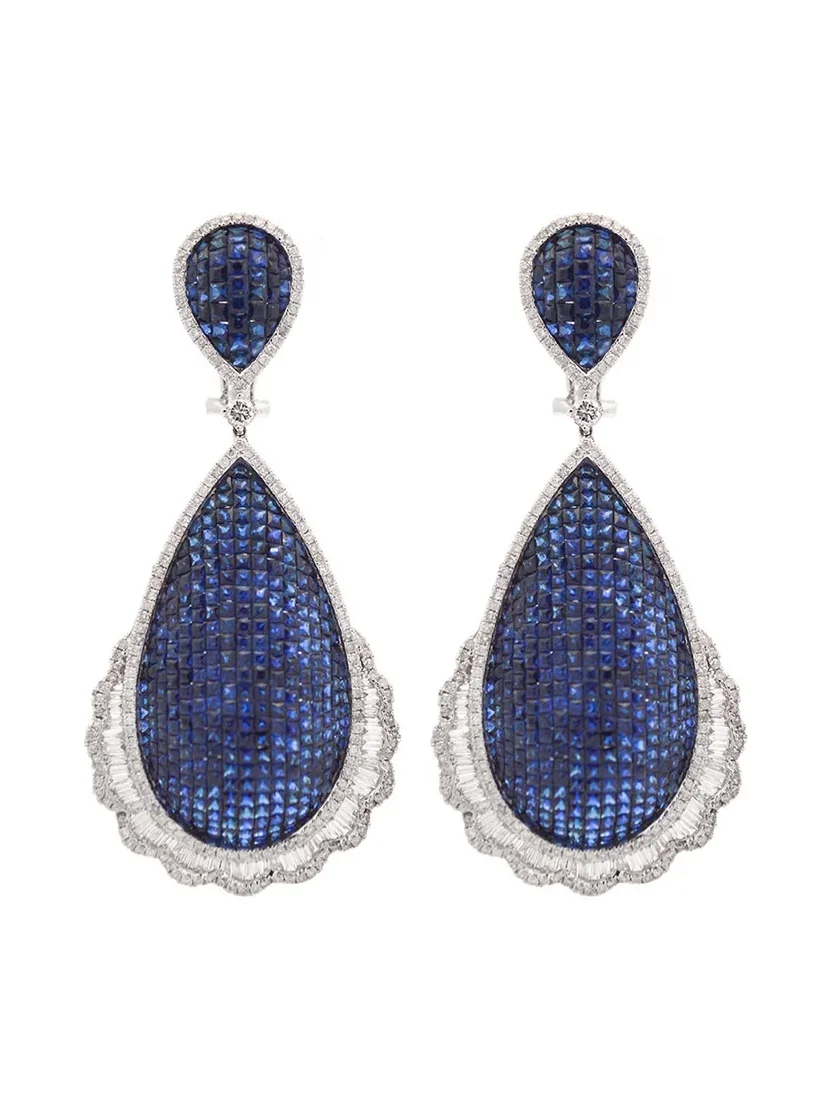 16.46ct Blue Sapphire Diamond 18K Gold Statement Dangle Earrings 16.46ct Blue Sapphire Diamond 18K Gold Statement Dangle Earrings