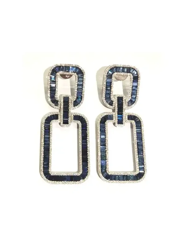 19.27ct Blue Sapphire Diamond 14K Gold Dangle Earrings 19.27ct Blue Sapphire Diamond 14K Gold Dangle Earrings