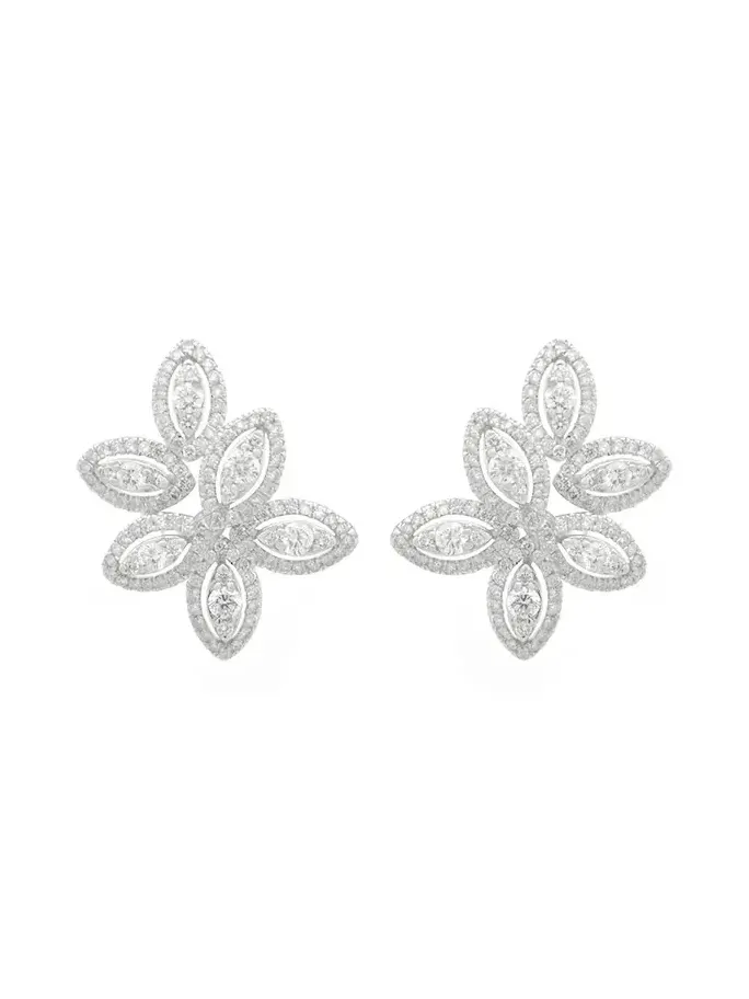2.04ct Diamond 18K Gold Cluster Leaf Earrings 2.04ct Diamond 18K Gold Cluster Leaf Earrings