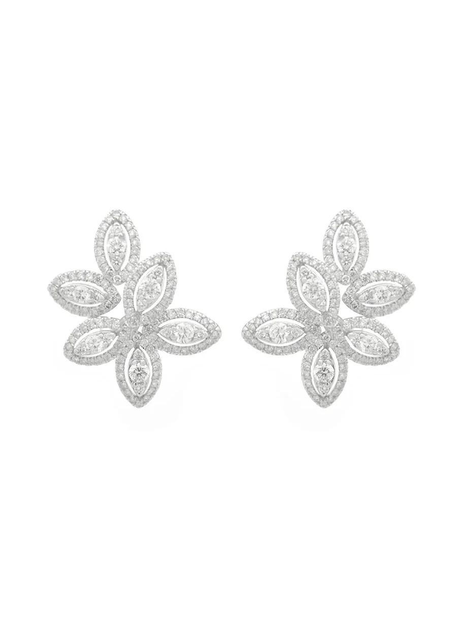 2.04ct Diamond 18K Gold Cluster Leaf Earrings