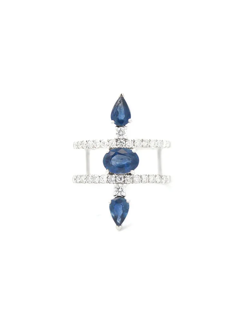 2.10ct Diamond Sapphire 18K Gold Open Shank Ring