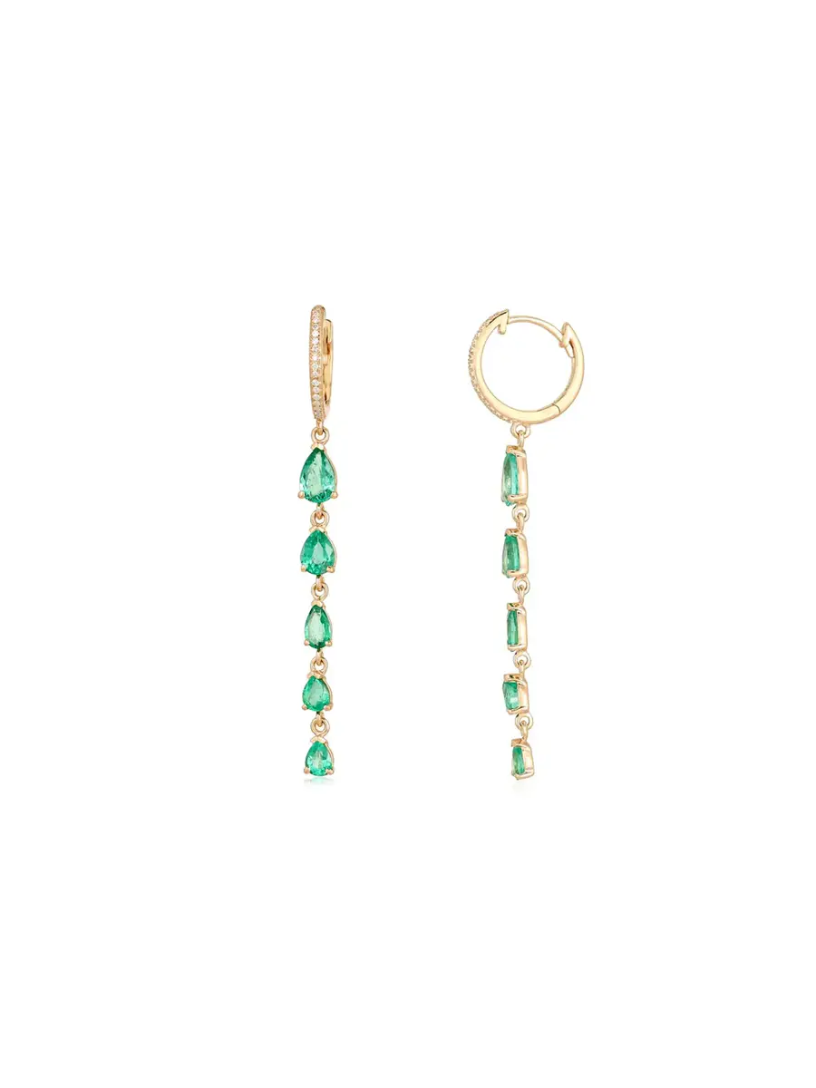 Wish Fine Jewelry 2.11ct Diamond Emerald 14K Gold Huggie Dangle Drop Earrings | Thumbnail 2 Wish Fine Jewelry 2.11ct Diamond Emerald 14K Gold Huggie Dangle Drop Earrings | Thumbnail 2