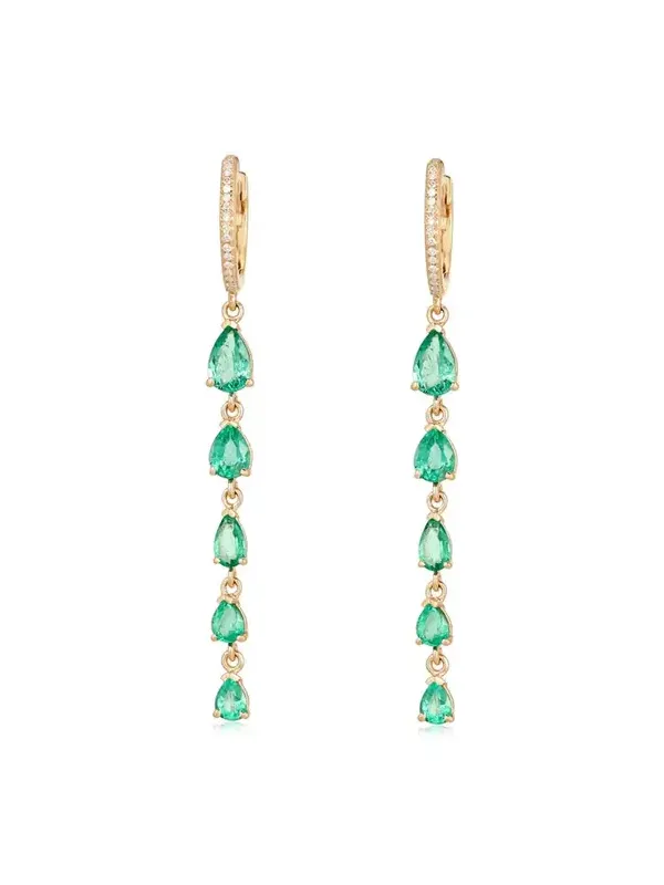 2.11ct Diamond Emerald 14K Gold Huggie Dangle Drop Earrings 2.11ct Diamond Emerald 14K Gold Huggie Dangle Drop Earrings