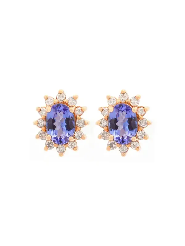 2.18ct Diamond Tanzanite 14K Gold Halo Earrings