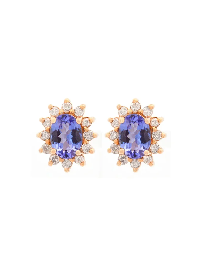 Wish Fine Jewelry 2.18ct Diamond Tanzanite 14K Gold Halo Earrings