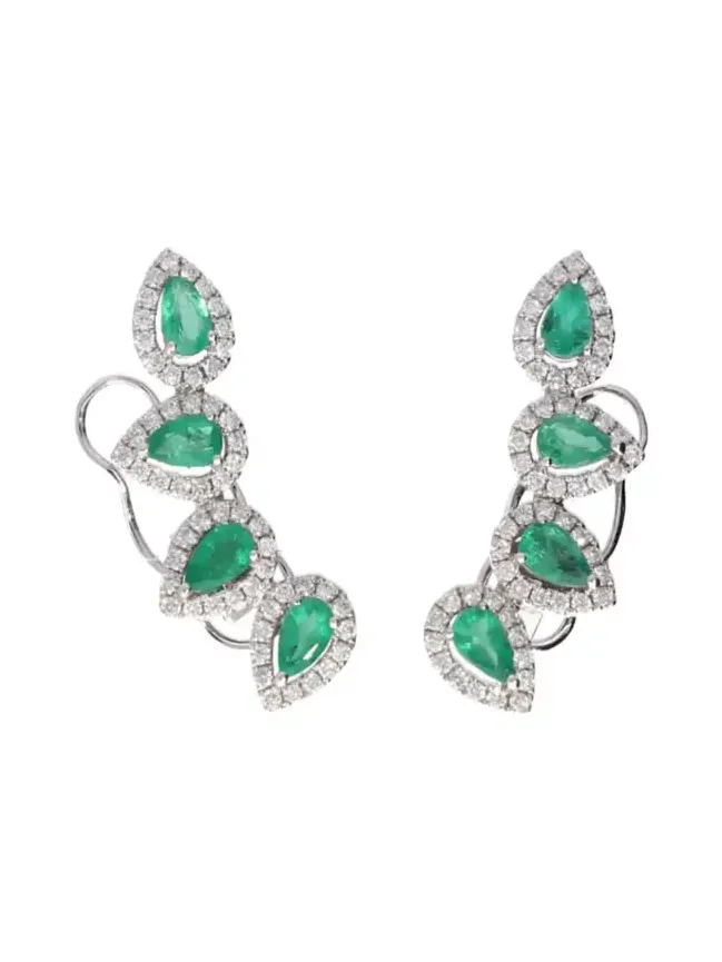 2.20ct Diamond Emerald 18K Gold Climber Earrings