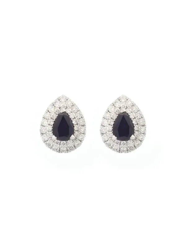 2.23ct Diamond Blue Sapphire 14K Gold Halo Studs Earrings