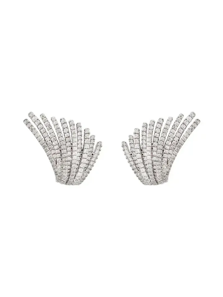 2.26ct Diamond 18K Gold Multi Row Wing Earrings