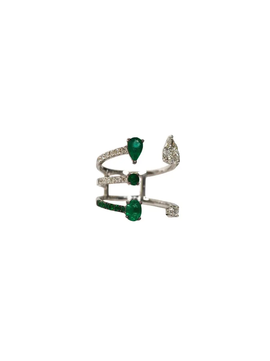 Wish Fine Jewelry 2.37ct Diamond Emerald 18K Gold Open Shank Ring | Thumbnail 4 Wish Fine Jewelry 2.37ct Diamond Emerald 18K Gold Open Shank Ring | Thumbnail 4
