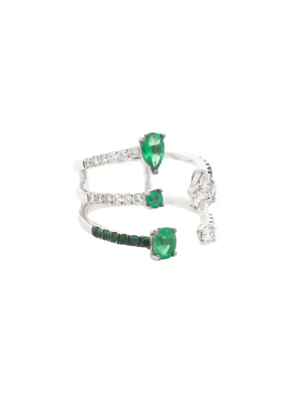 2.37ct Diamond Emerald 18K Gold Open Shank Ring 2.37ct Diamond Emerald 18K Gold Open Shank Ring