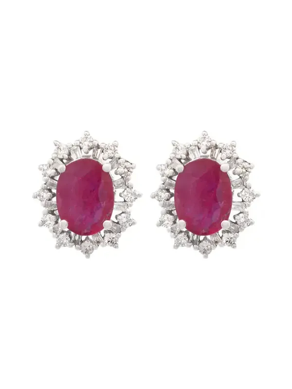 2.3ct Diamond Ruby 18K Gold Halo Stud Earrings