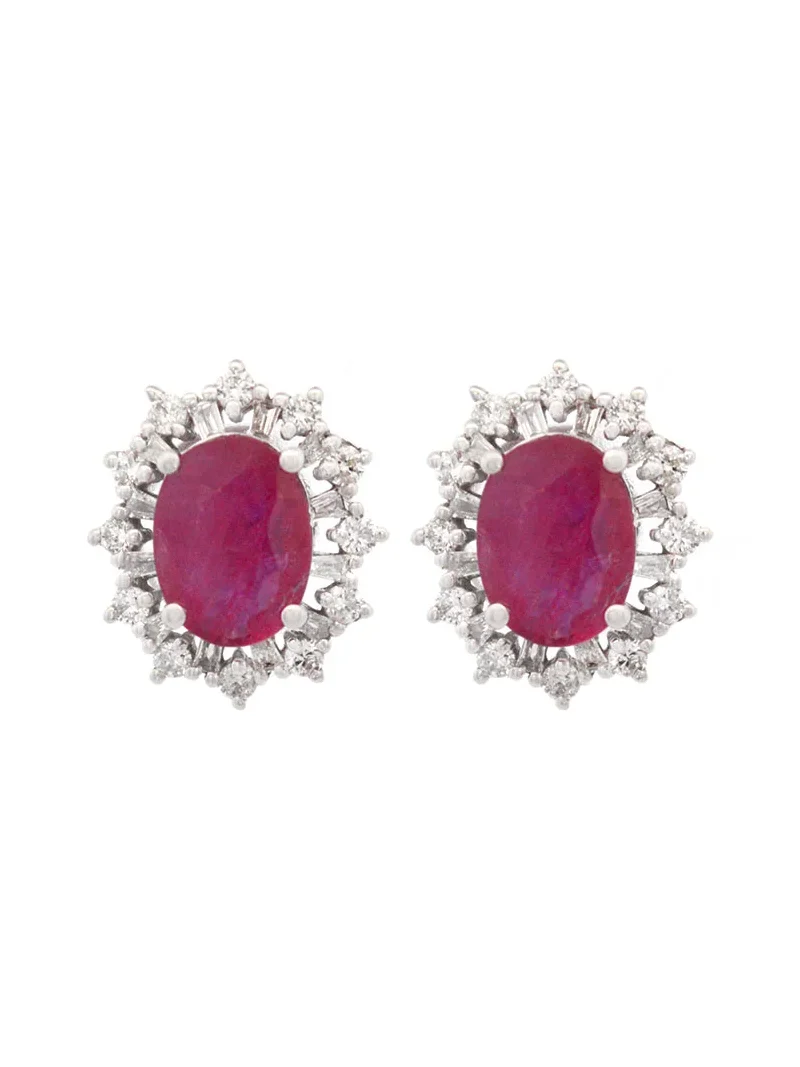 2.3ct Diamond Ruby 18K Gold Halo Stud Earrings 2.3ct Diamond Ruby 18K Gold Halo Stud Earrings