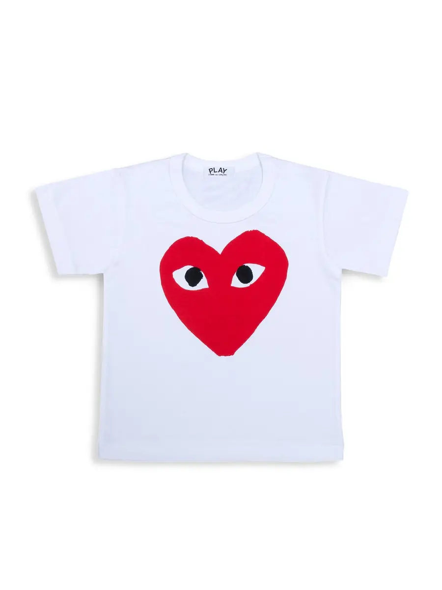 Comme des Garçons PLAY Little Kid's Play Kid's Logo T-Shirt - White Red | Image 1 Comme des Garçons PLAY Little Kid's Play Kid's Logo T-Shirt - White Red | Image 1