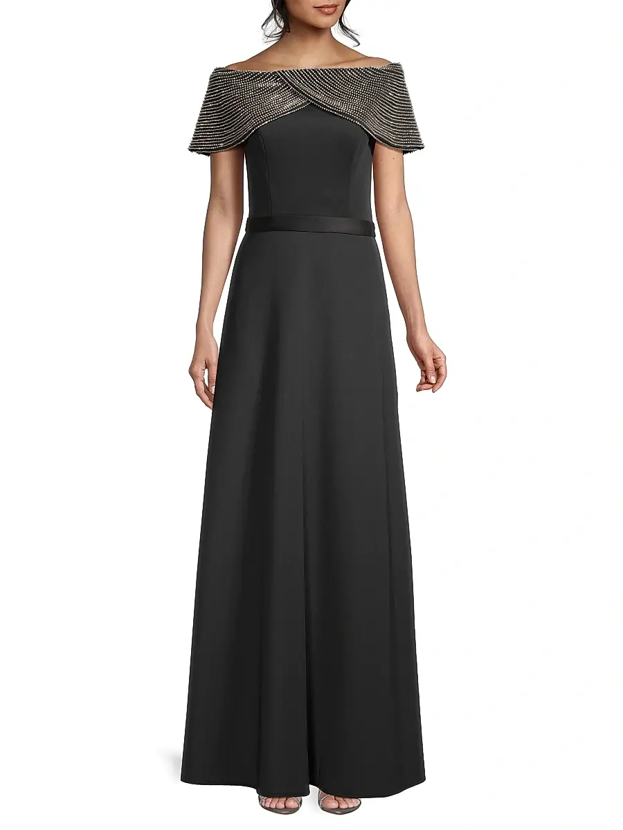 Basix Women's Crystal Off-The-Shoulder Gown - Black Silver | Thumbnail 2
