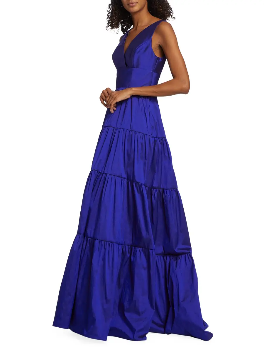 Amsale Women's Taffeta V-Neck Tiered Gown - Cobalt | Image 1 Amsale Women's Taffeta V-Neck Tiered Gown - Cobalt | Image 1