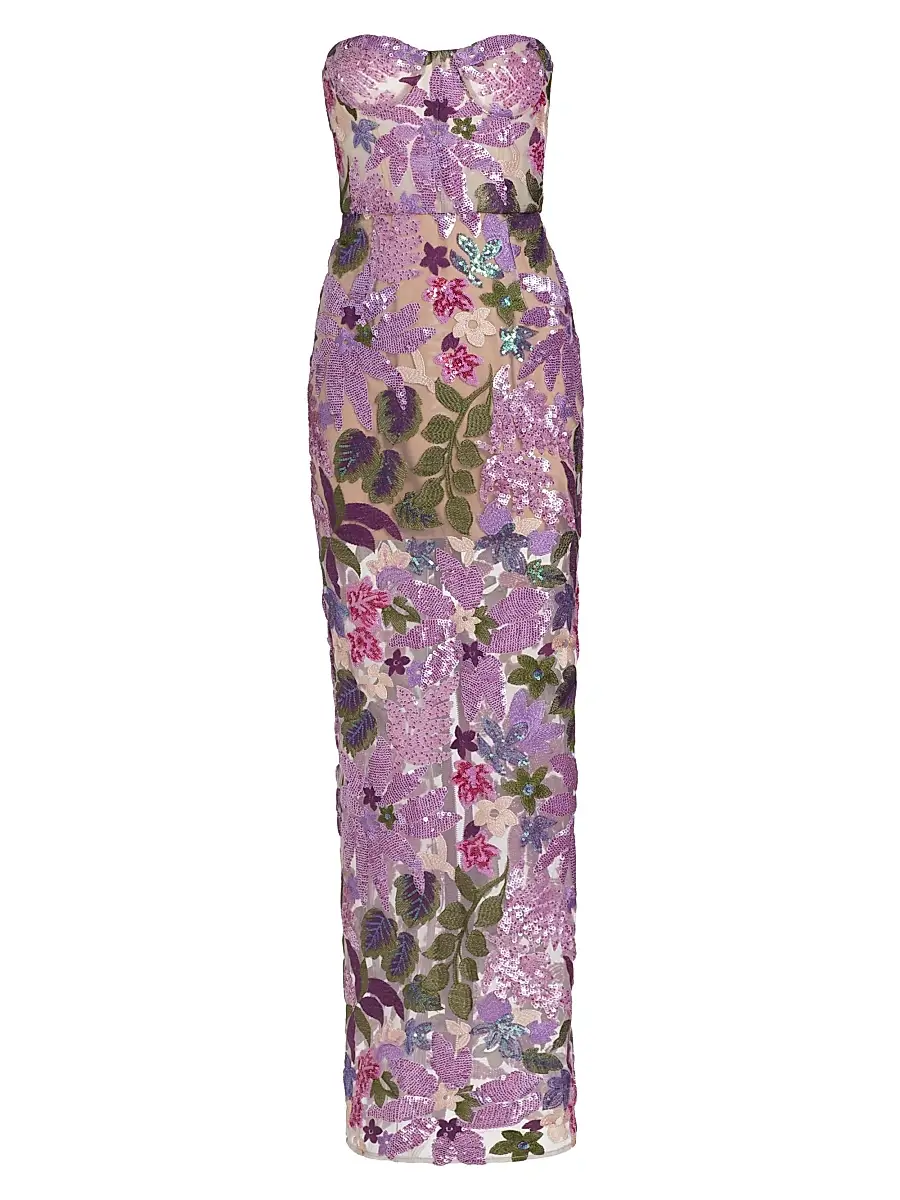 Bronx and Banco Women's Dahlia Floral-Embellished Strapless Gown - Lilac Multi | Image 1 Bronx and Banco Women's Dahlia Floral-Embellished Strapless Gown - Lilac Multi | Image 1