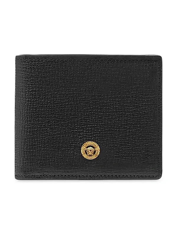 Men's Leather Bifold Wallet - Black Gold Men's Leather Bifold Wallet - Black Gold
