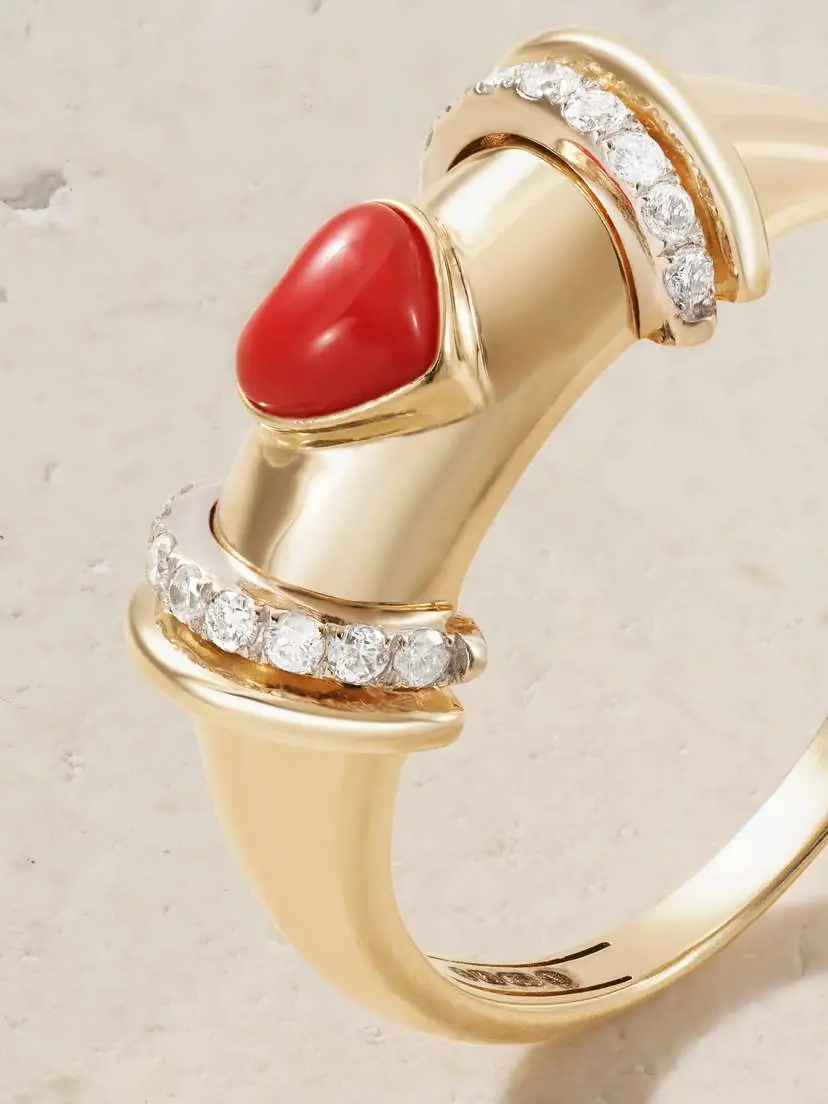 L’Atelier Nawbar Warrior Venus 18-karat Gold, Rhodium-plated, Coral And Diamond Ring | Thumbnail 4 L’Atelier Nawbar Warrior Venus 18-karat Gold, Rhodium-plated, Coral And Diamond Ring | Thumbnail 4