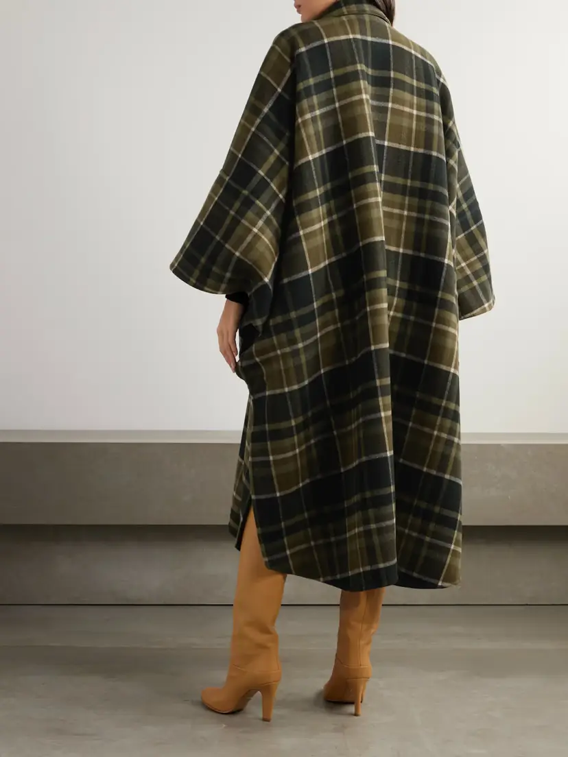 Chloé Oversized Leather-trimmed Checked Wool-blend Flannel Coat | Thumbnail 4 Chloé Oversized Leather-trimmed Checked Wool-blend Flannel Coat | Thumbnail 4