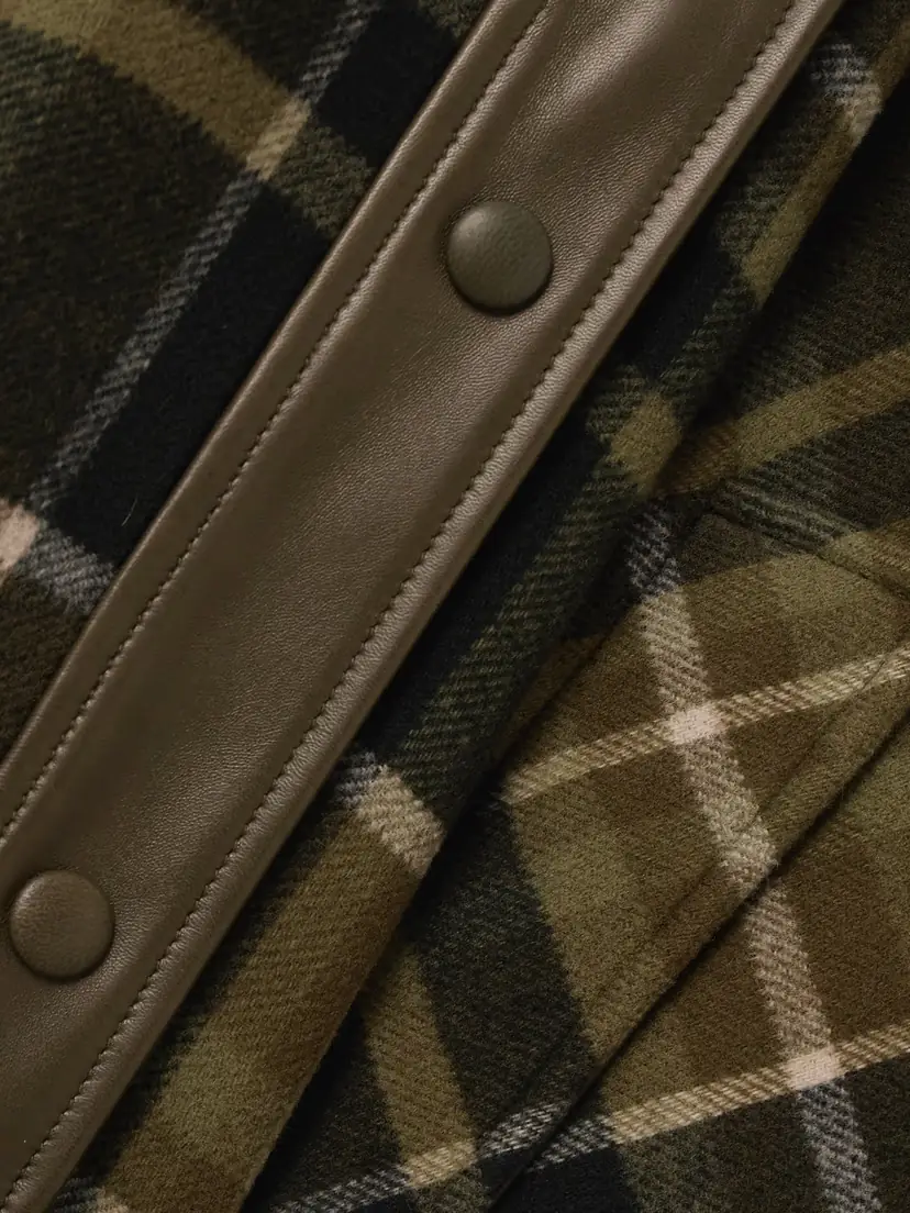 Chloé Oversized Leather-trimmed Checked Wool-blend Flannel Coat | Thumbnail 5 Chloé Oversized Leather-trimmed Checked Wool-blend Flannel Coat | Thumbnail 5