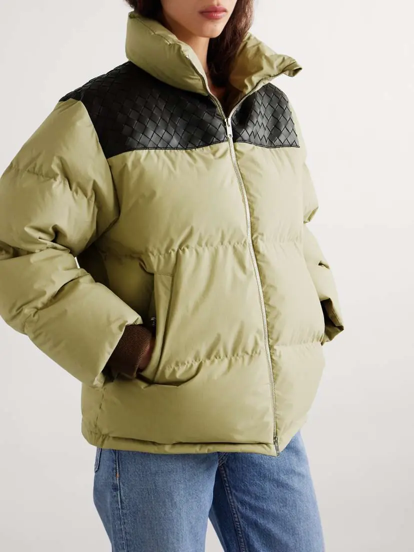 Bottega Veneta Quilted Intrecciato Leather-trimmed Padded Cotton-shell Down Jacket | Thumbnail 3 Bottega Veneta Quilted Intrecciato Leather-trimmed Padded Cotton-shell Down Jacket | Thumbnail 3
