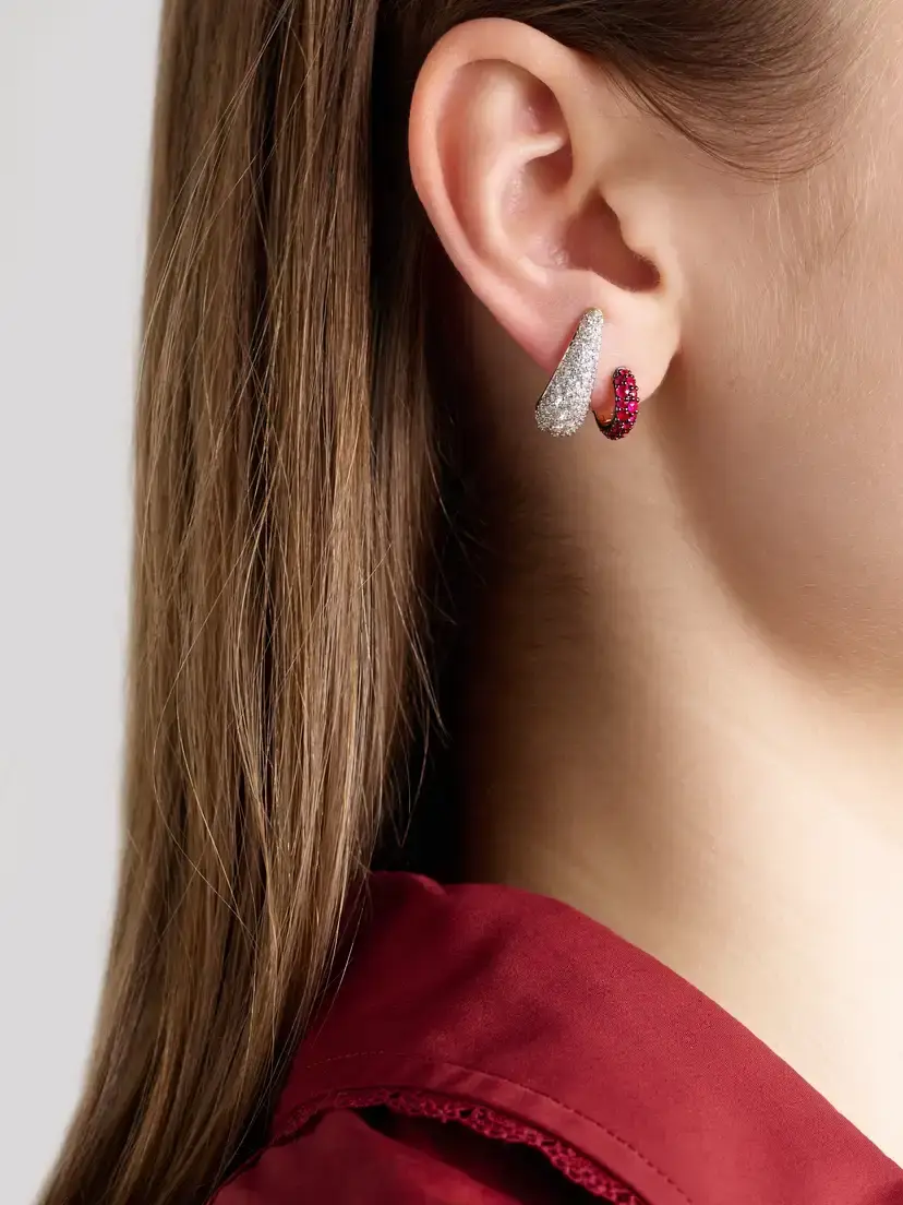 Lucy Delius Chubby Rhodium-plated 14-karat Gold Ruby Hoop Earrings | Thumbnail 4 Lucy Delius Chubby Rhodium-plated 14-karat Gold Ruby Hoop Earrings | Thumbnail 4