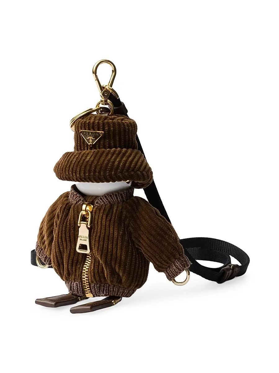 Prada Women's Corduroy Bag Charm with Shoulder Strap - Brown | Image 1 Prada Women's Corduroy Bag Charm with Shoulder Strap - Brown | Image 1