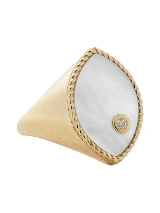 Chevalière Marquise 9-karat Gold, Mother-of-pearl And Diamond Signet Ring Chevalière Marquise 9-karat Gold, Mother-of-pearl And Diamond Signet Ring