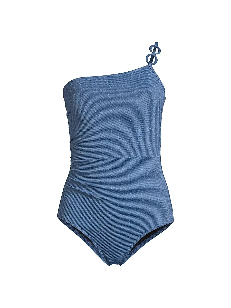 Change of Scenery Women's Kara Metallic Piqué One-Piece Swimsuit - Steel Blue Metallic Texture - Size Large | Image 1 Change of Scenery Women's Kara Metallic Piqué One-Piece Swimsuit - Steel Blue Metallic Texture - Size Large | Image 1