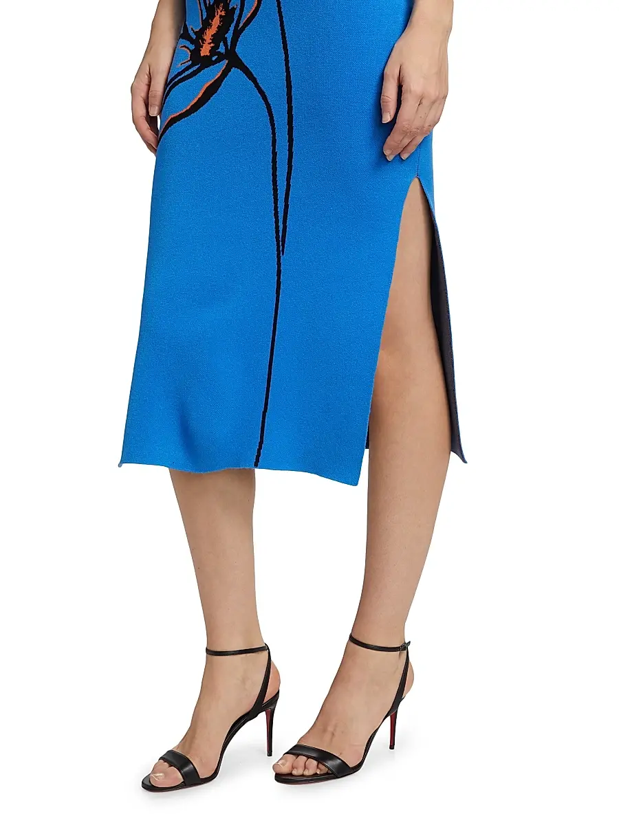 Milly Women's Floral Knit Strapless Midi-Dress - Blue Multi | Thumbnail 6 Milly Women's Floral Knit Strapless Midi-Dress - Blue Multi | Thumbnail 6