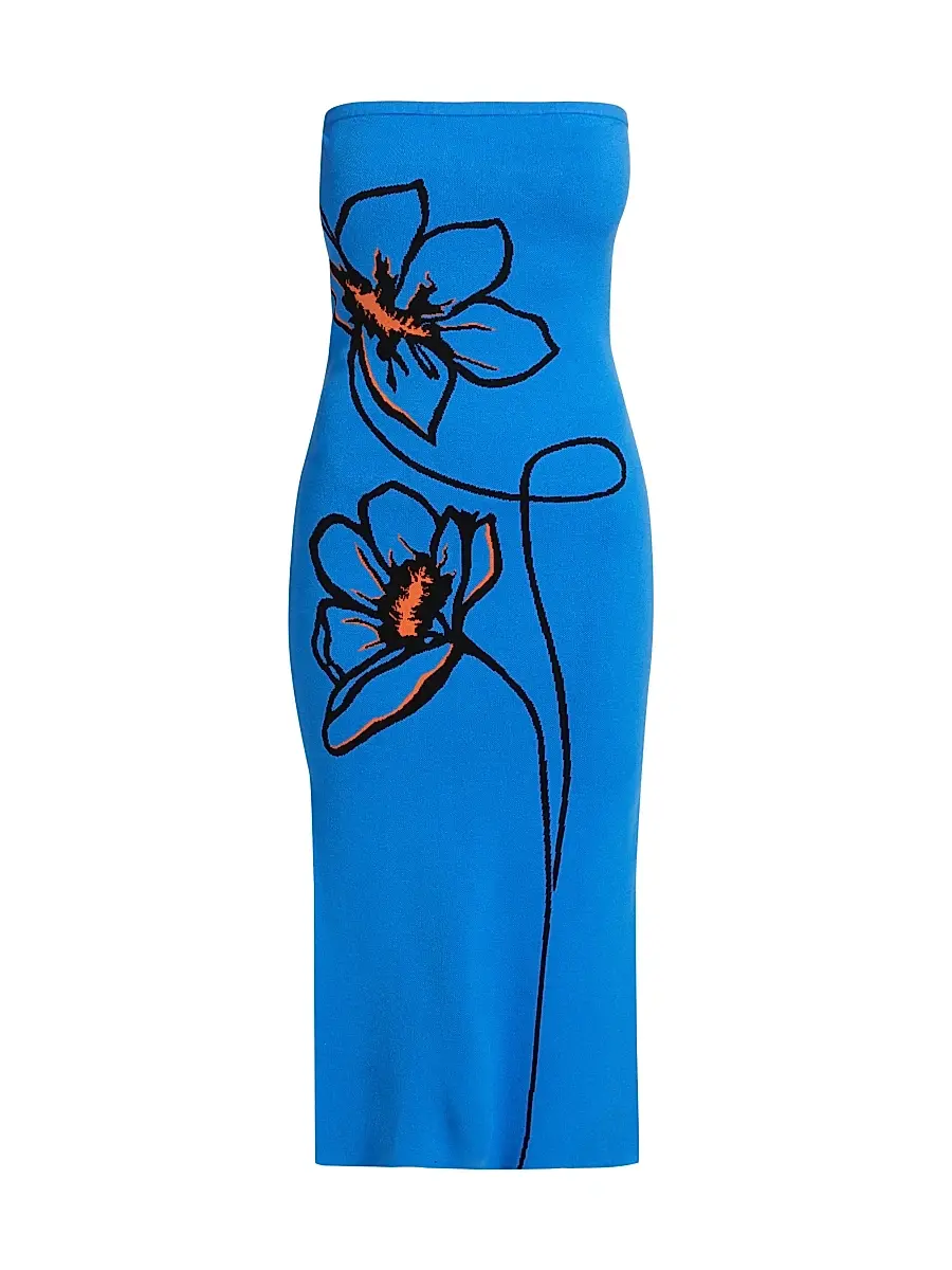 Women's Floral Knit Strapless Midi-Dress - Blue Multi