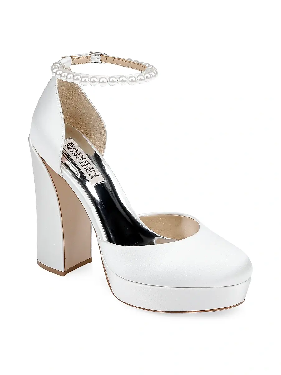 BADGLEY MISCHKA Women's Felixa 125MM Imitation Pearl-Embellished Satin Platform Pumps | Thumbnail 2 BADGLEY MISCHKA Women's Felixa 125MM Imitation Pearl-Embellished Satin Platform Pumps | Thumbnail 2