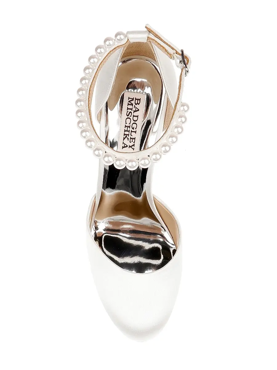 BADGLEY MISCHKA Women's Felixa 125MM Imitation Pearl-Embellished Satin Platform Pumps | Thumbnail 5 BADGLEY MISCHKA Women's Felixa 125MM Imitation Pearl-Embellished Satin Platform Pumps | Thumbnail 5