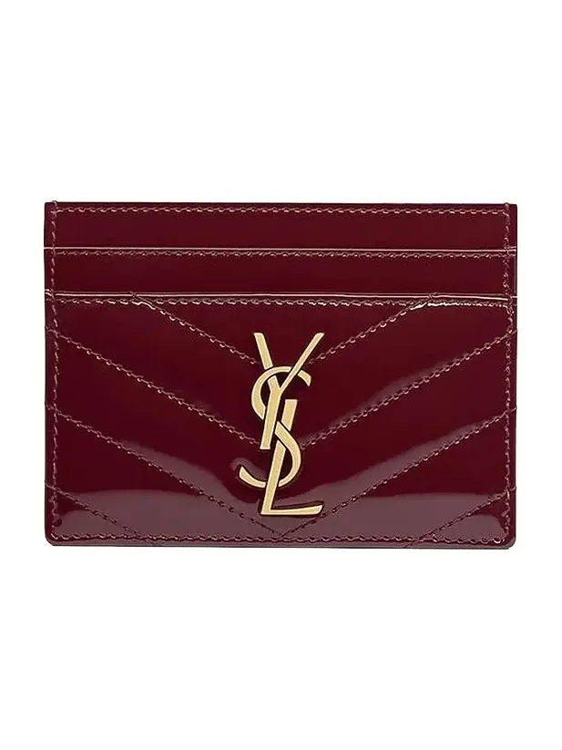 Saint Laurent Women's Cassandre Matelassé Card Case in Patent Leather - Dark Red Wine